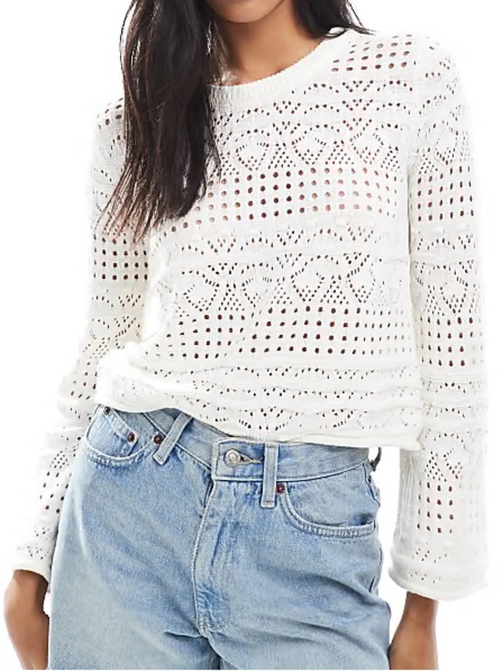 French Connection - Crew Neck Long Sleeve Crochet Bobble Knit Jumper - Medium - Picture 2 of 7